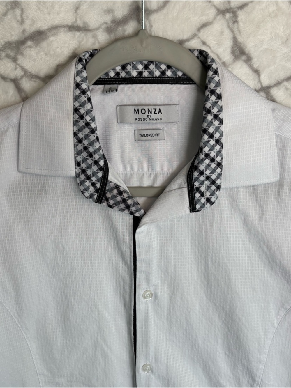 Mondo White Button-Down Shirt Men’s S 14 1/2 Neck Black Contrast Trim Italy